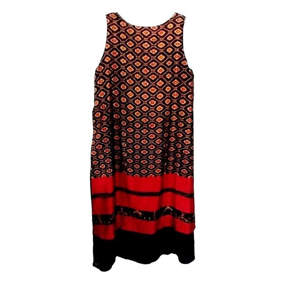Thai Silk Sleeveless Layered Shift Dress Midi Pullover Black Gold Red - Large - Picture 8 of 8